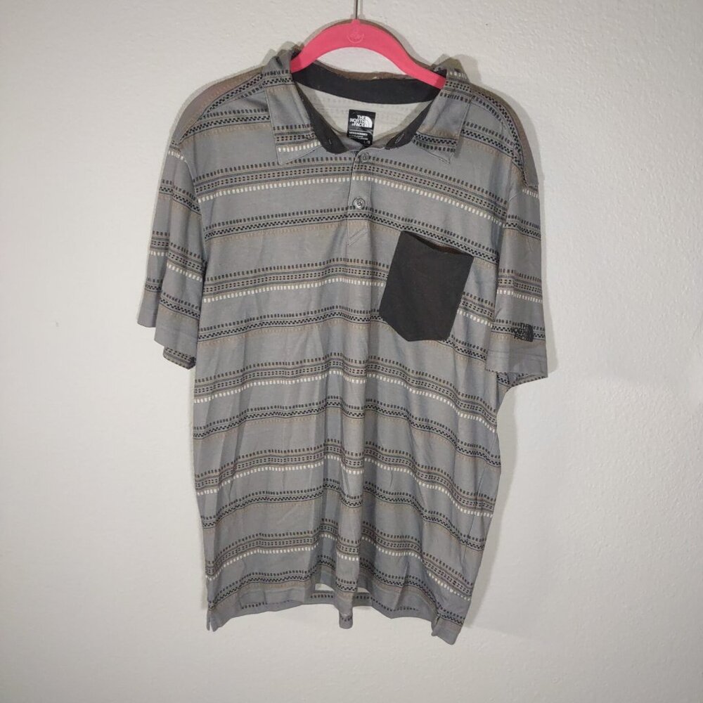The North Face Men's Gray Striped Flash Dry Collared Short Sleeve Polo S…